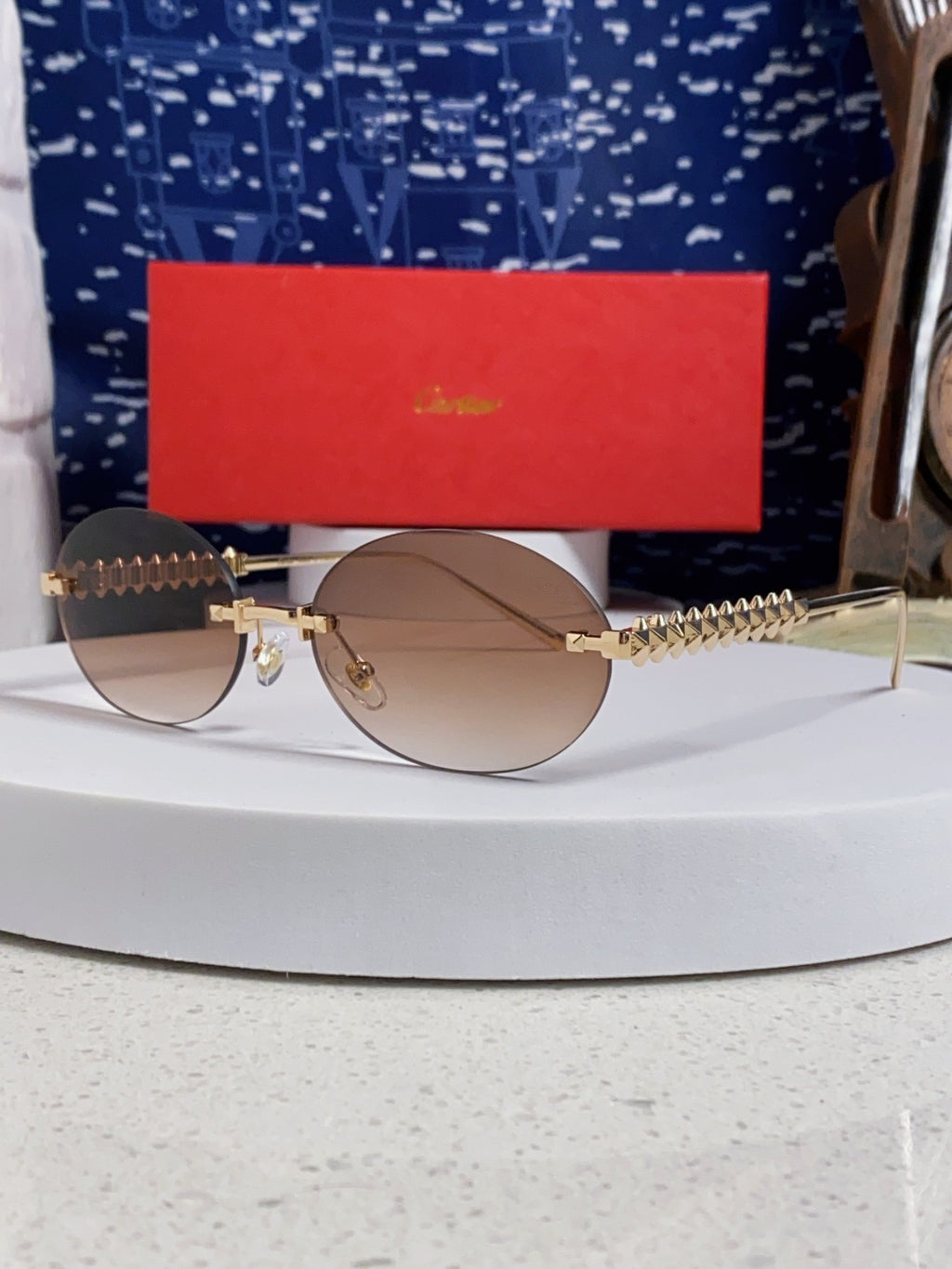 Cartier Lightweight Rimless Brown Lens Sunglasses for Men & Women - 449430