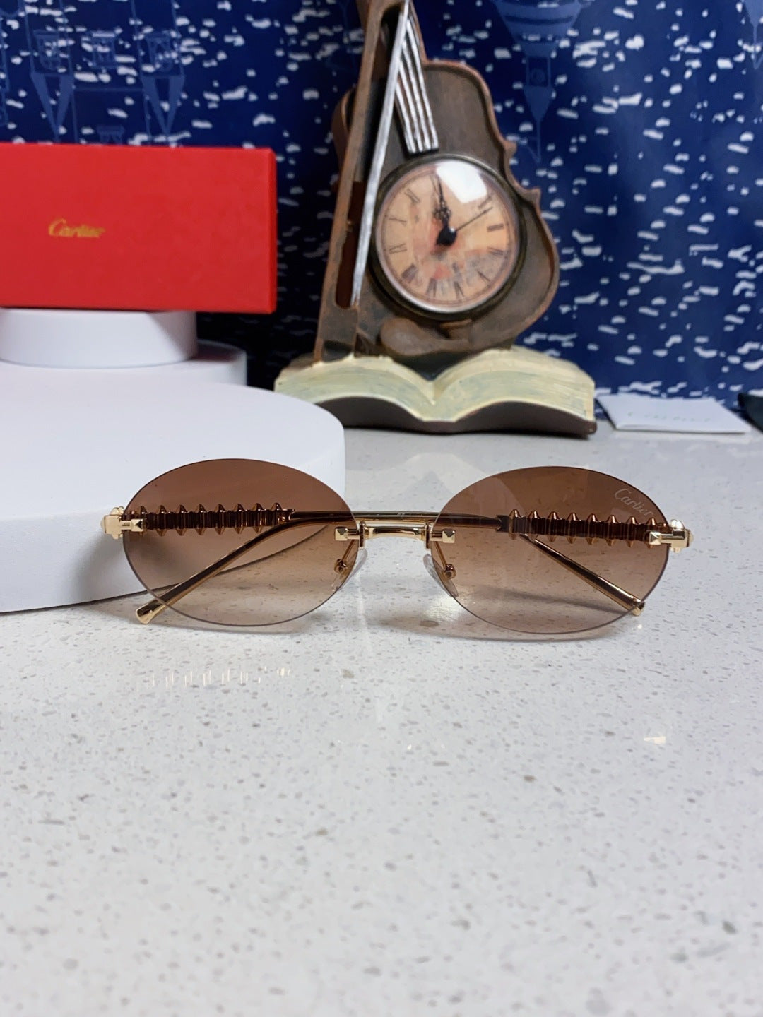 Cartier Lightweight Rimless Brown Lens Sunglasses for Men & Women - 449430 - detail image 9