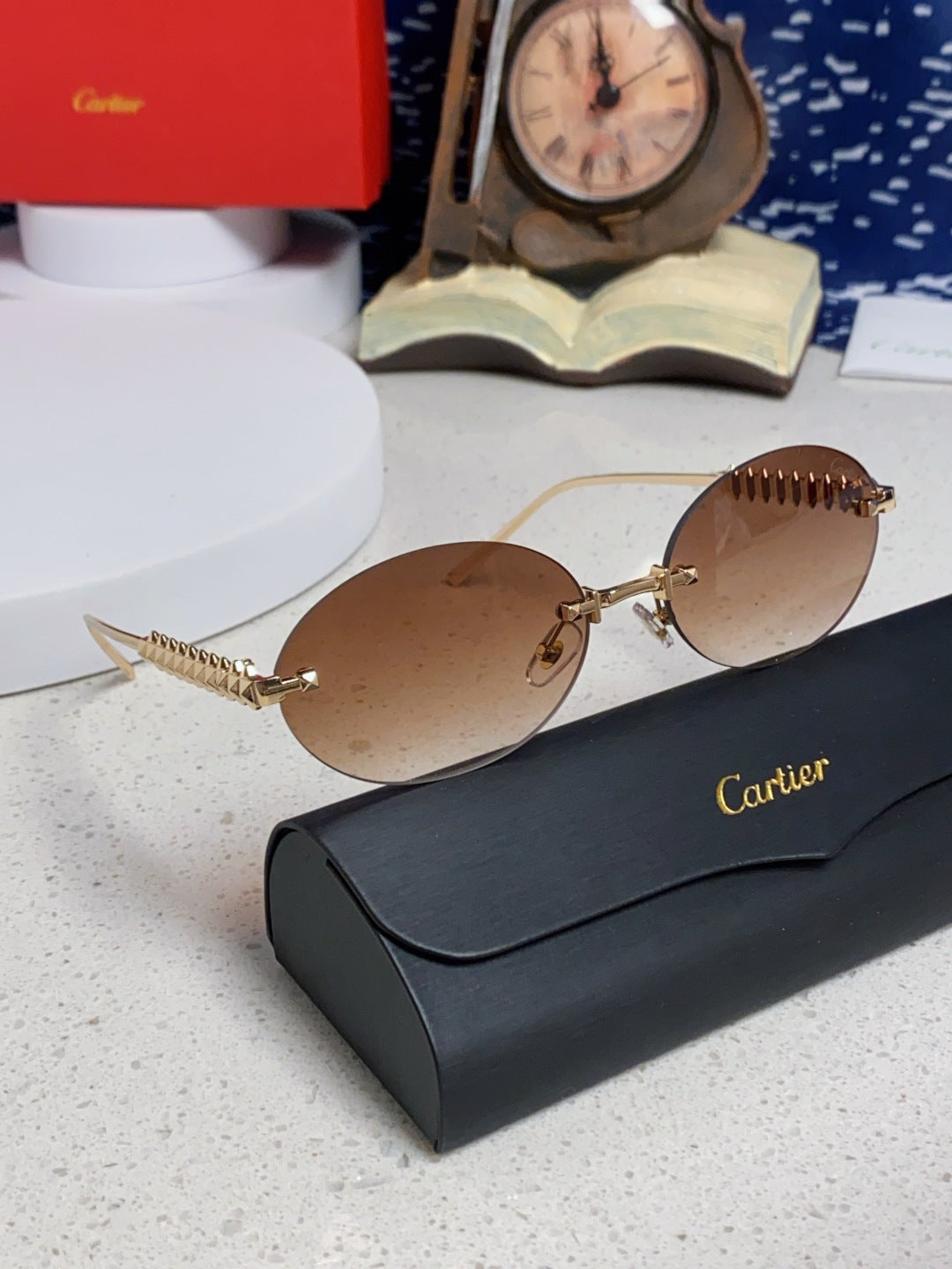 Cartier Lightweight Rimless Brown Lens Sunglasses for Men & Women - 415838 - detail image 10