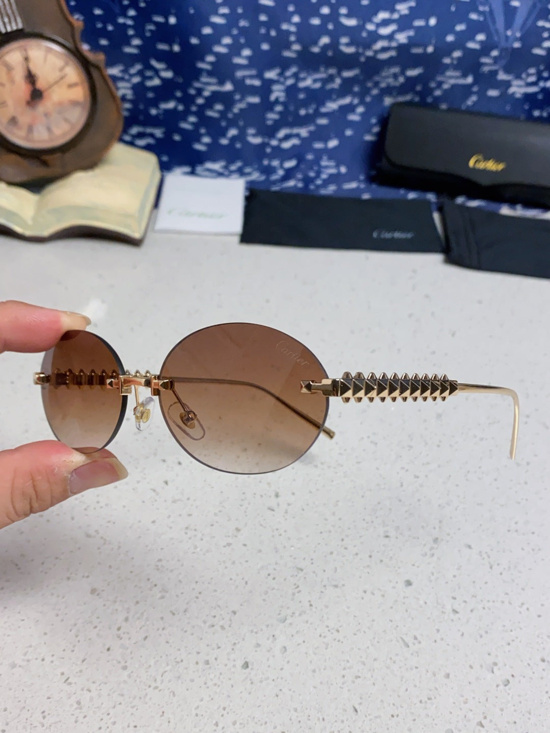 Cartier Lightweight Rimless Brown Lens Sunglasses for Men & Women - 449430 - detail image 6