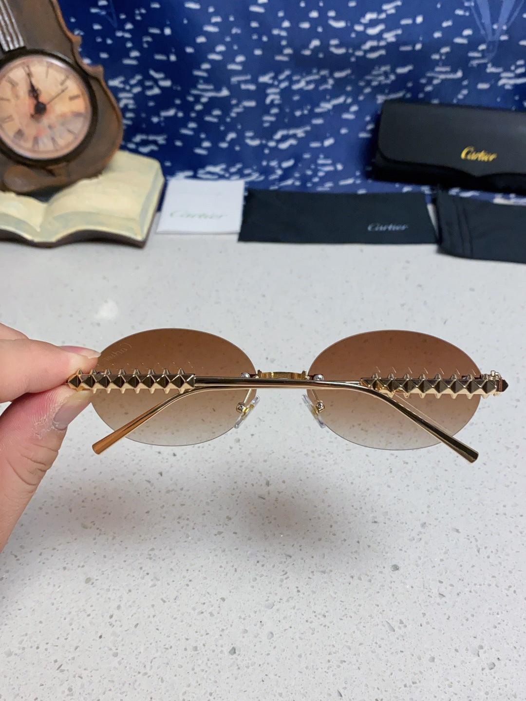 Cartier Lightweight Rimless Brown Lens Sunglasses for Men & Women - 449430 - detail image 5