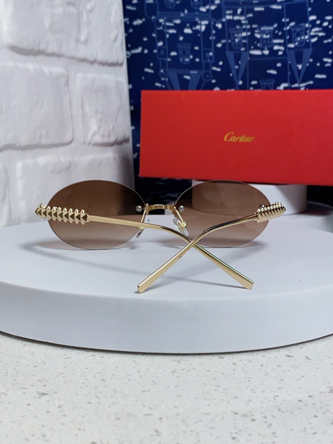 Cartier Lightweight Rimless Brown Lens Sunglasses for Men & Women - 449430 - detail image 3