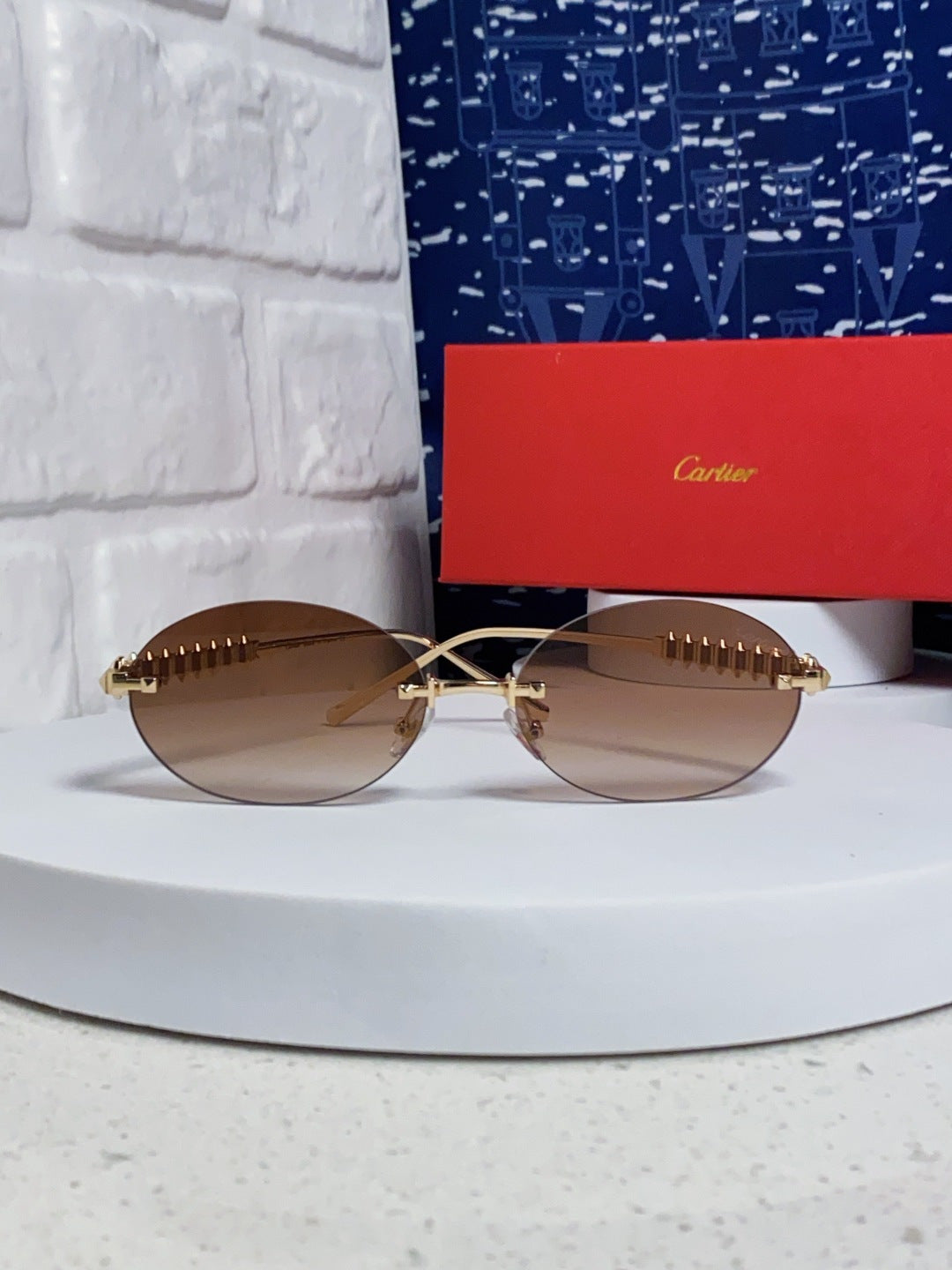 Cartier Lightweight Rimless Brown Lens Sunglasses for Men & Women - 449430 - detail image 2