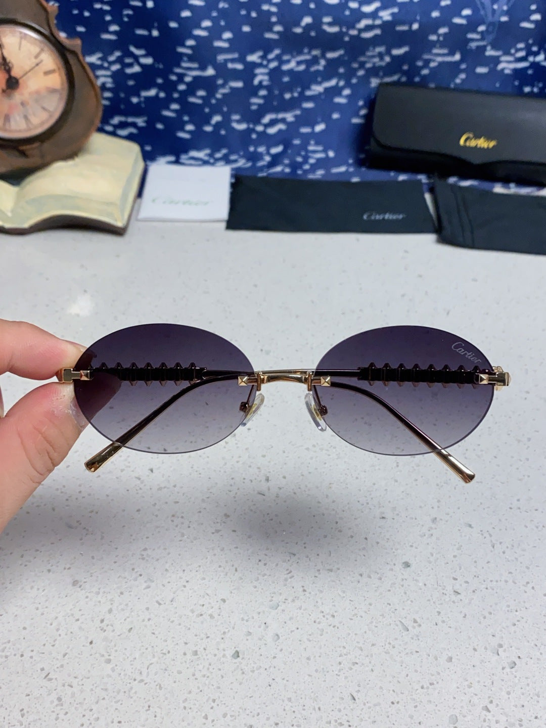 Cartier Lightweight Rimless Silver Lens Sunglasses for Men & Women - 449431 - detail image 4