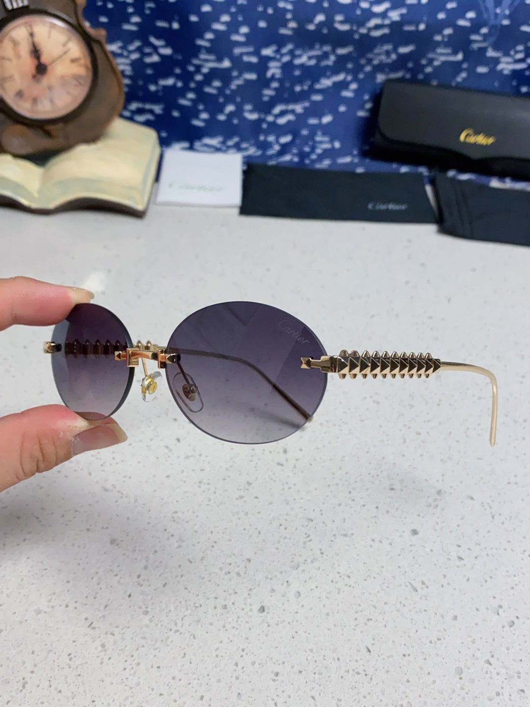 Cartier Lightweight Rimless Silver Lens Sunglasses for Men & Women - 449431 - detail image 6