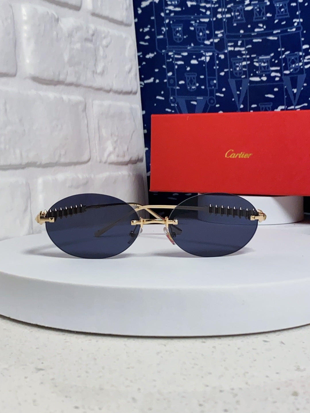 Cartier Lightweight Rimless Blue Lens Sunglasses for Men & Women - 415840 - detail image 2