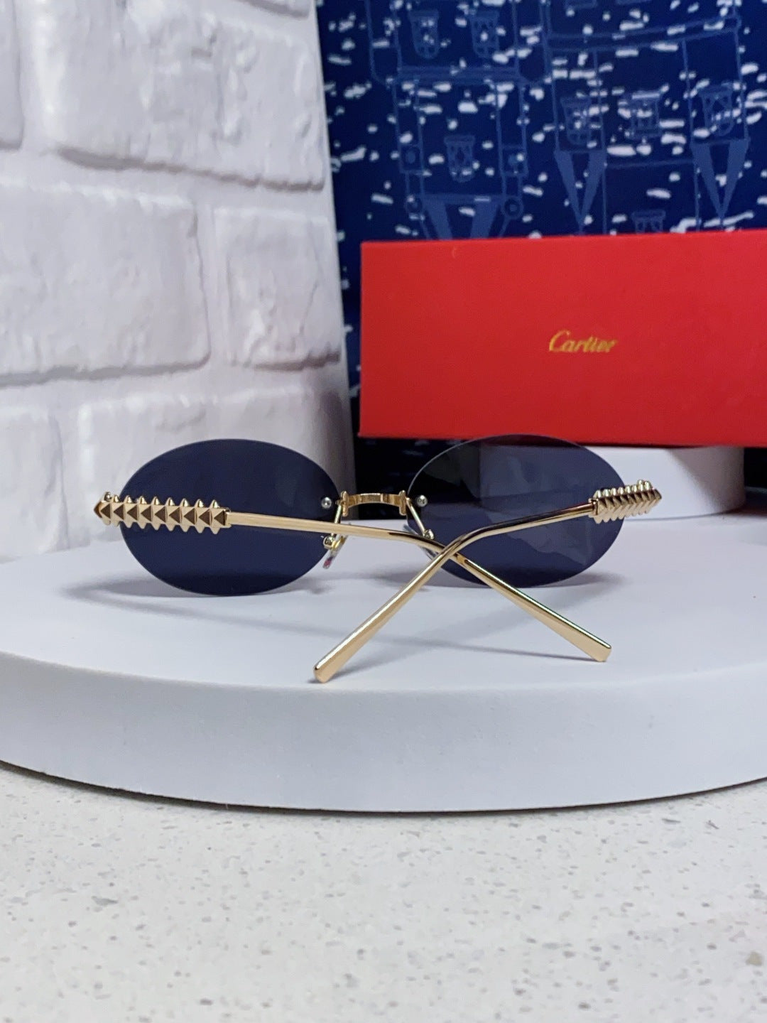 Cartier Lightweight Rimless Blue Lens Sunglasses for Men & Women - 449432 - detail image 3