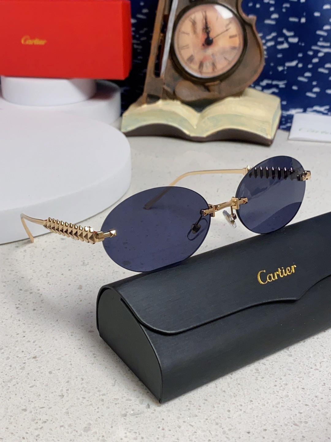 Cartier Lightweight Rimless Blue Lens Sunglasses for Men & Women - 415840 - detail image 10
