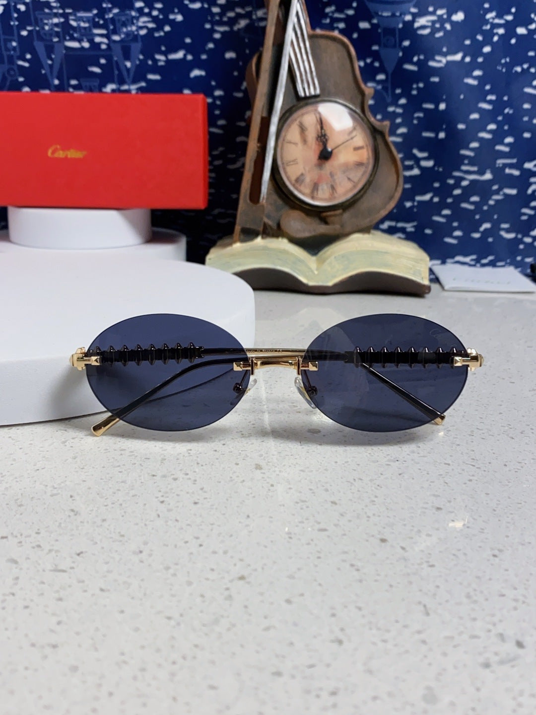 Cartier Lightweight Rimless Blue Lens Sunglasses for Men & Women - 415840 - detail image 9