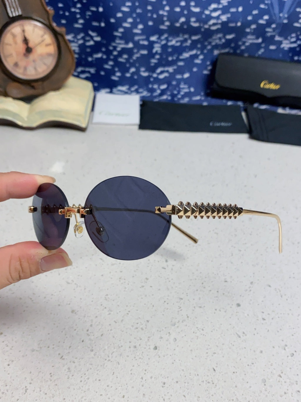 Cartier Lightweight Rimless Blue Lens Sunglasses for Men & Women - 415840 - detail image 6