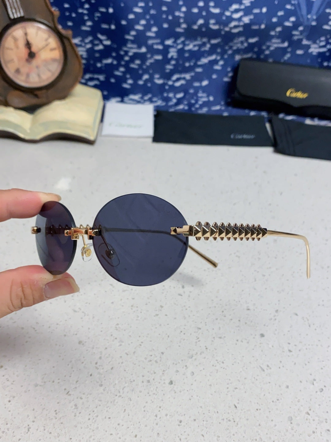 Cartier Lightweight Rimless Blue Lens Sunglasses for Men & Women - 415840 - detail image 6