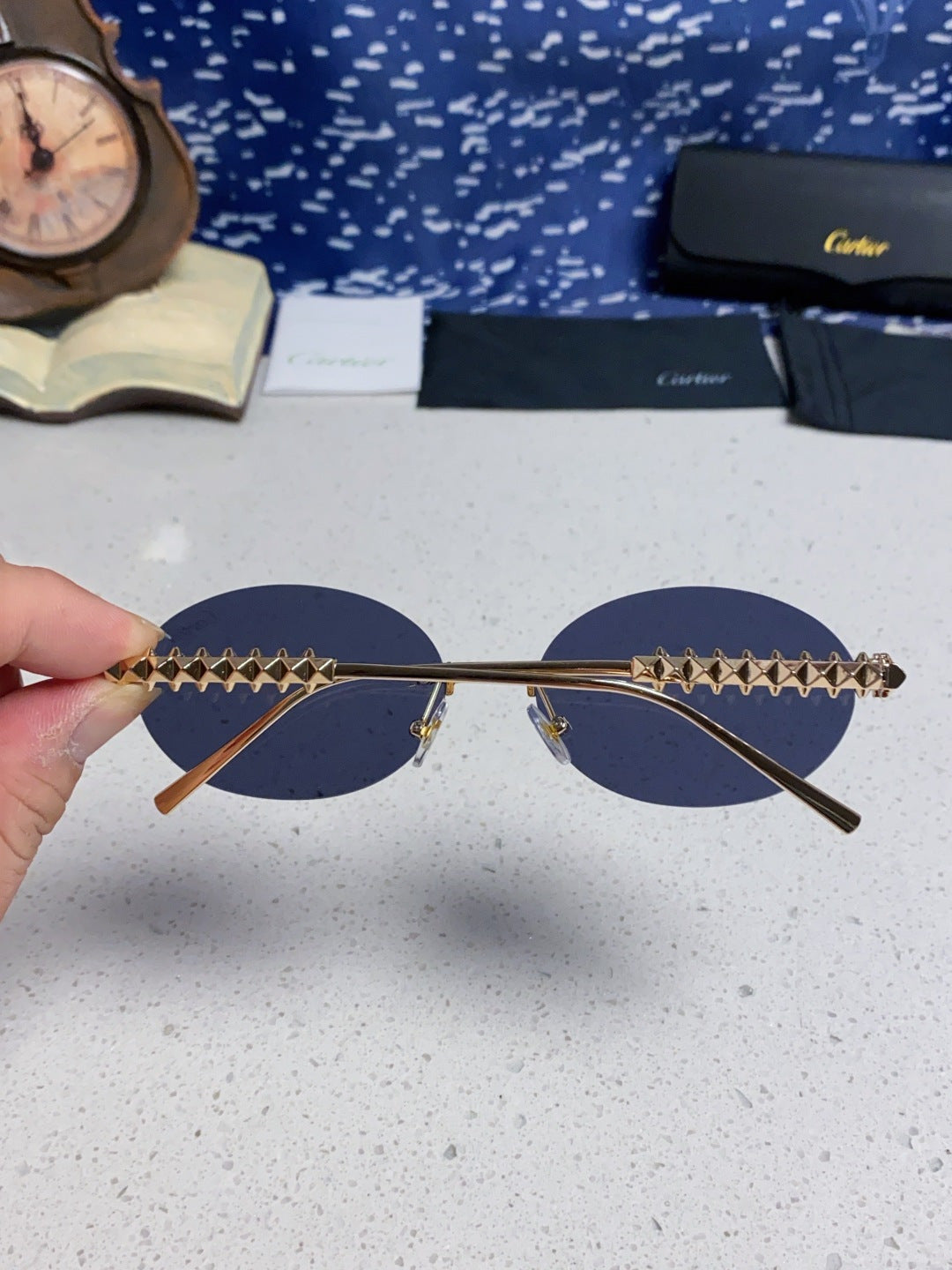 Cartier Lightweight Rimless Blue Lens Sunglasses for Men & Women - 449432 - detail image 5