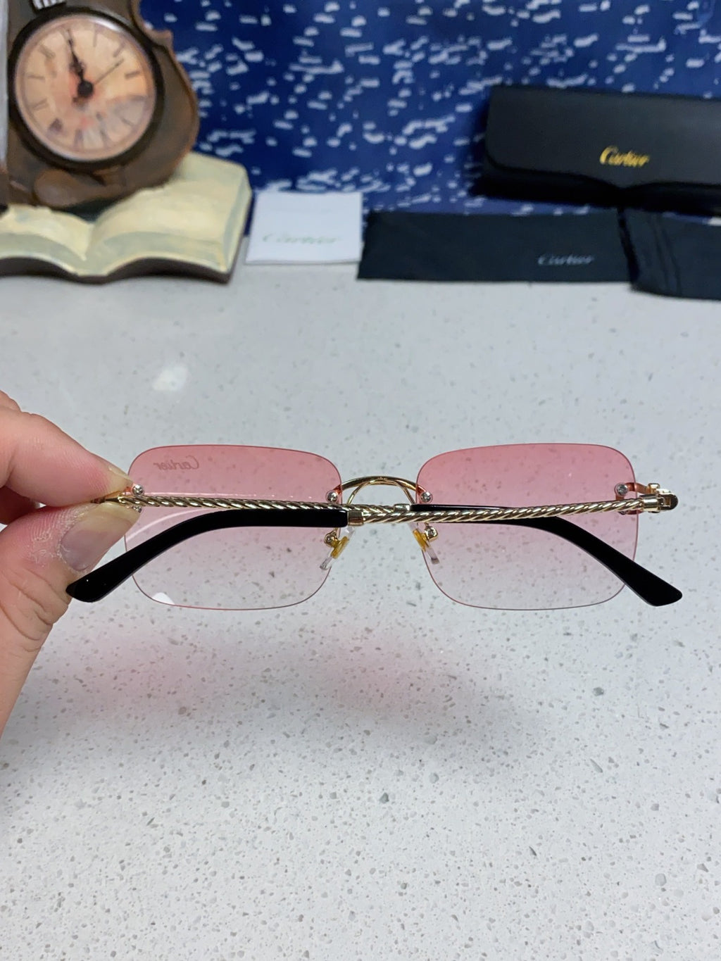 Cartier Lightweight Rimless Red Lens Sunglasses for Men & Women - 415842 - detail image 5