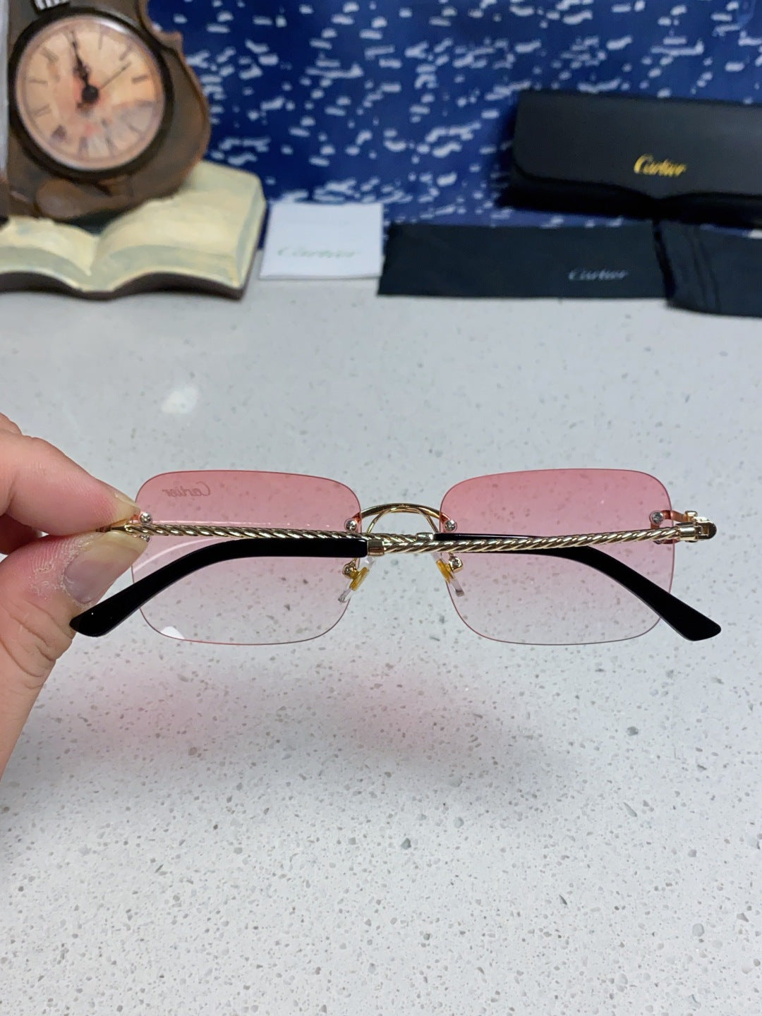 Cartier Lightweight Rimless Red Lens Sunglasses for Men & Women - 415842 - detail image 5