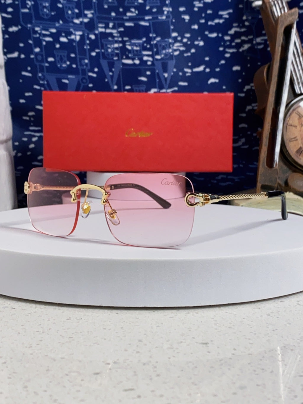 Cartier Lightweight Rimless Red Lens Sunglasses for Men & Women - 449434