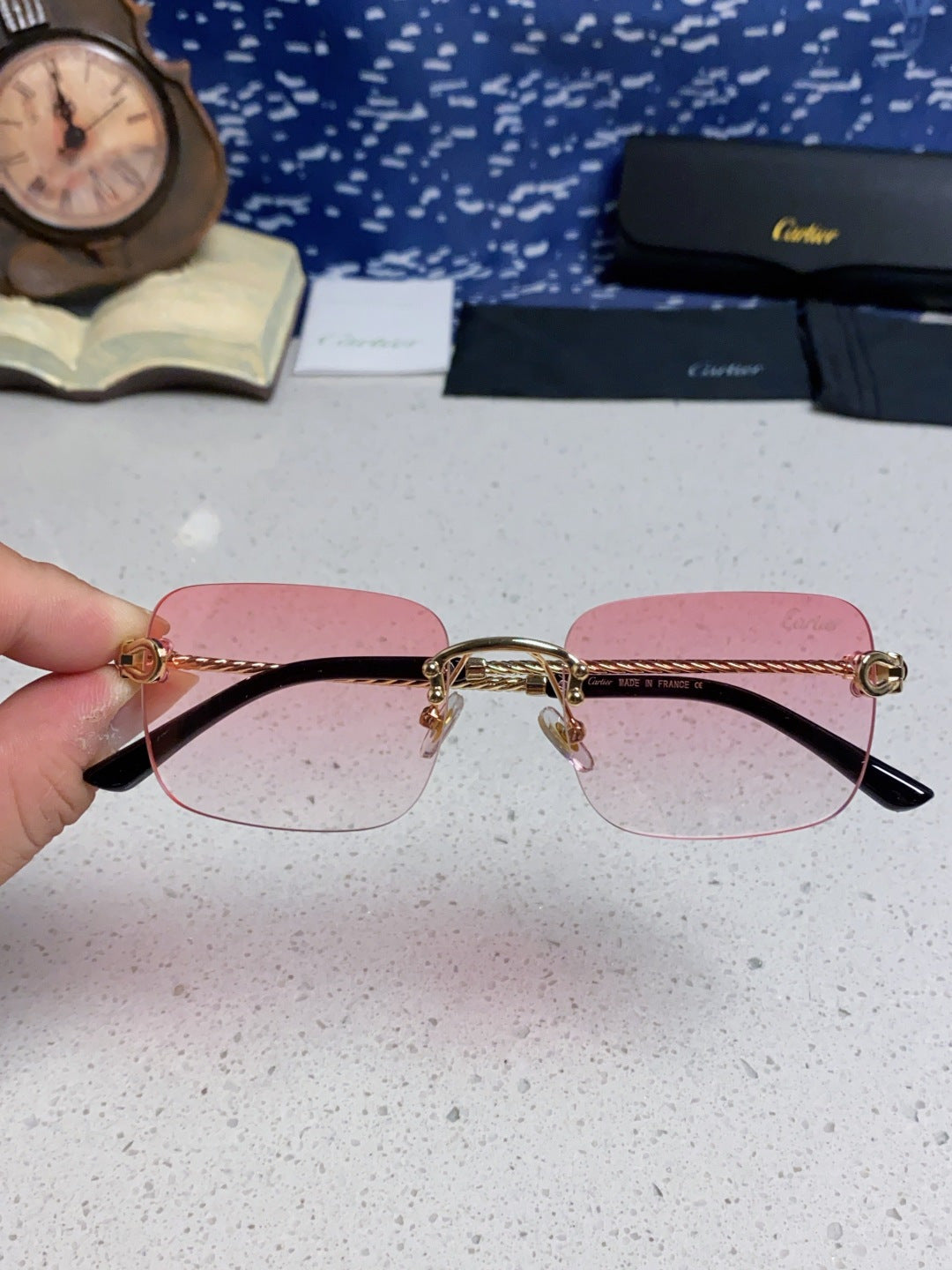 Cartier Lightweight Rimless Red Lens Sunglasses for Men & Women - 449434 - detail image 4