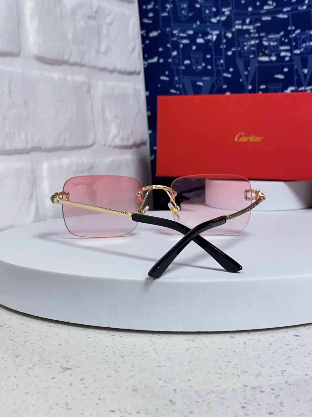 Cartier Lightweight Rimless Red Lens Sunglasses for Men & Women - 449434 - detail image 3