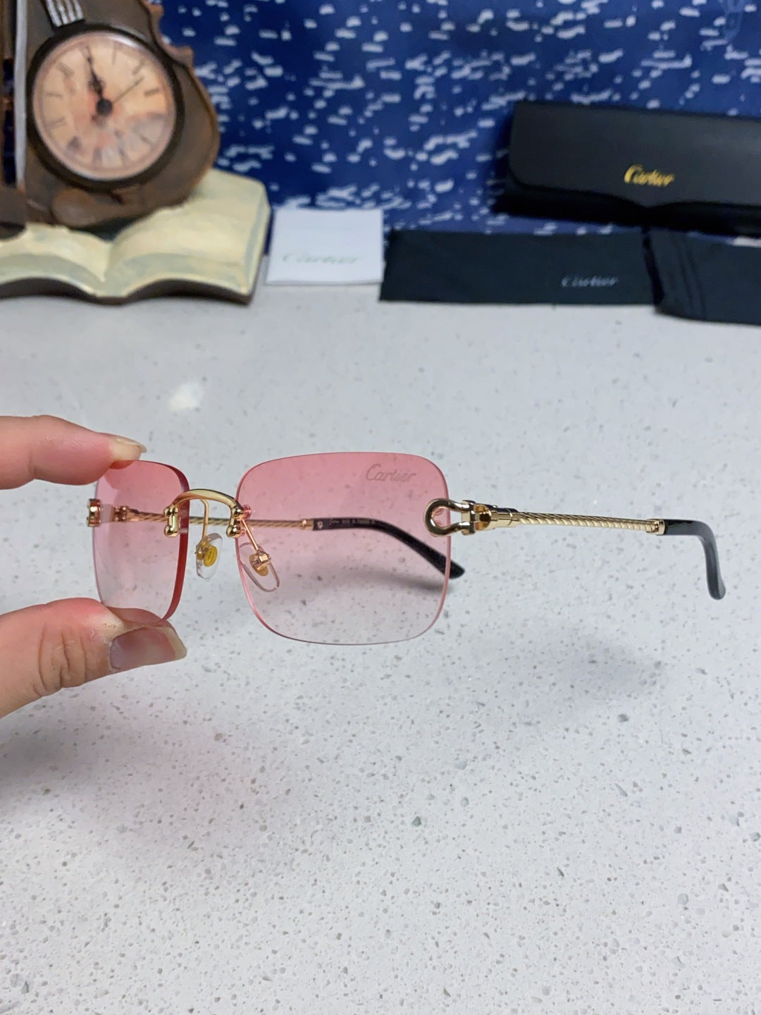 Cartier Lightweight Rimless Red Lens Sunglasses for Men & Women - 415842 - detail image 6