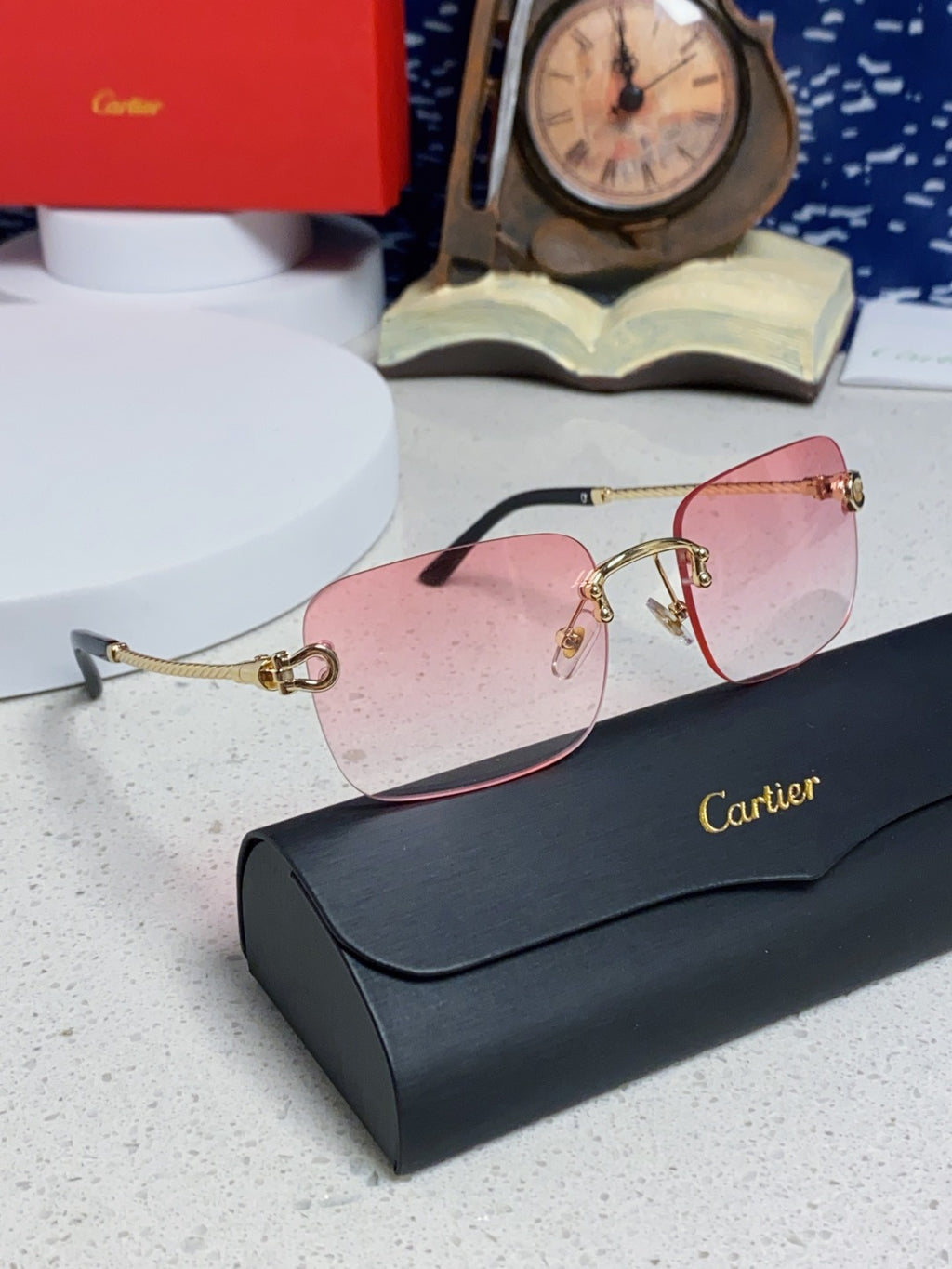 Cartier Lightweight Rimless Red Lens Sunglasses for Men & Women - 415842 - detail image 10