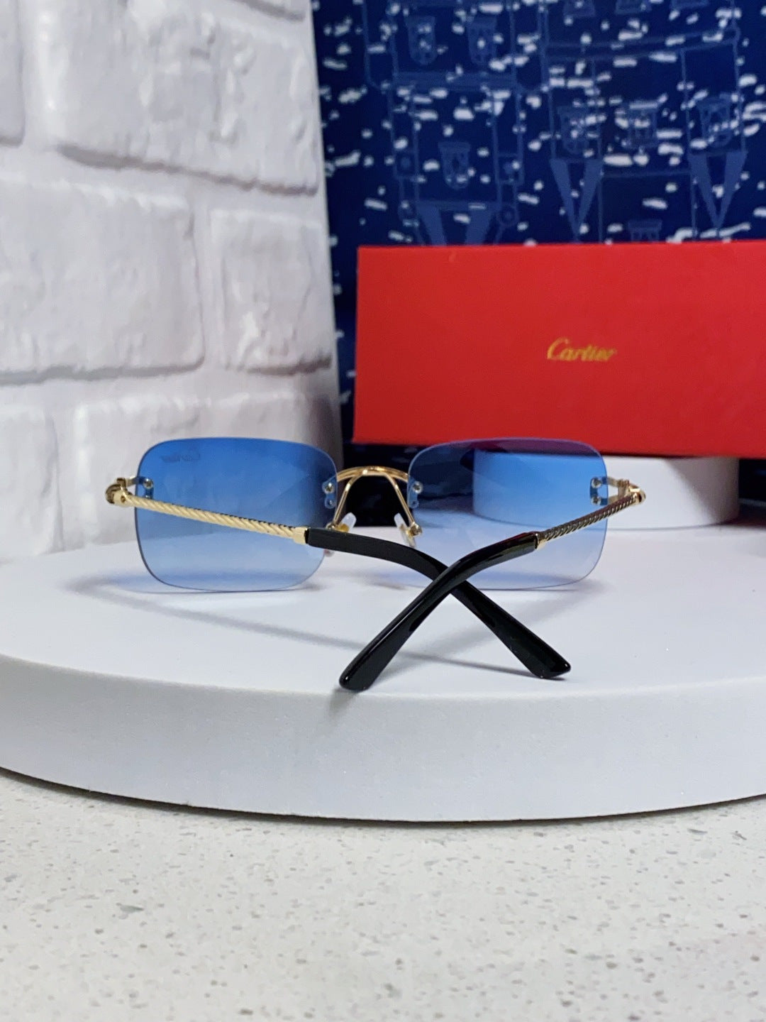 Cartier Lightweight Rimless Blue Lens Sunglasses for Men & Women - 415843 - detail image 3