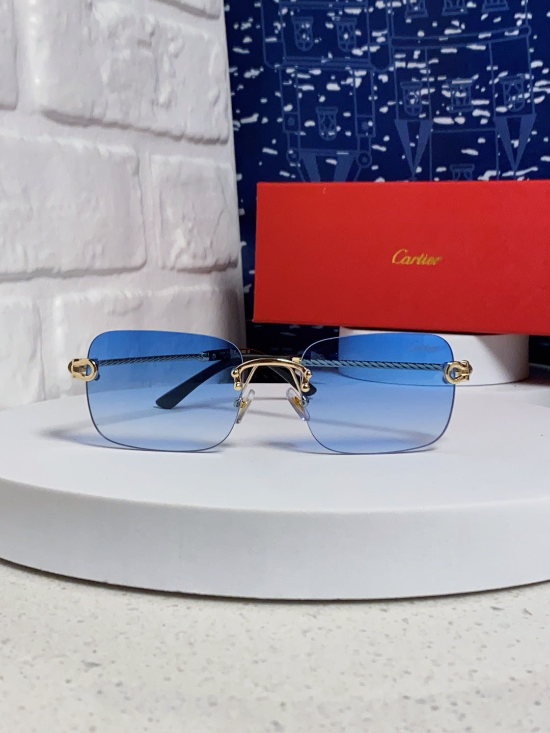 Cartier Lightweight Rimless Blue Lens Sunglasses for Men & Women - 415843 - detail image 2