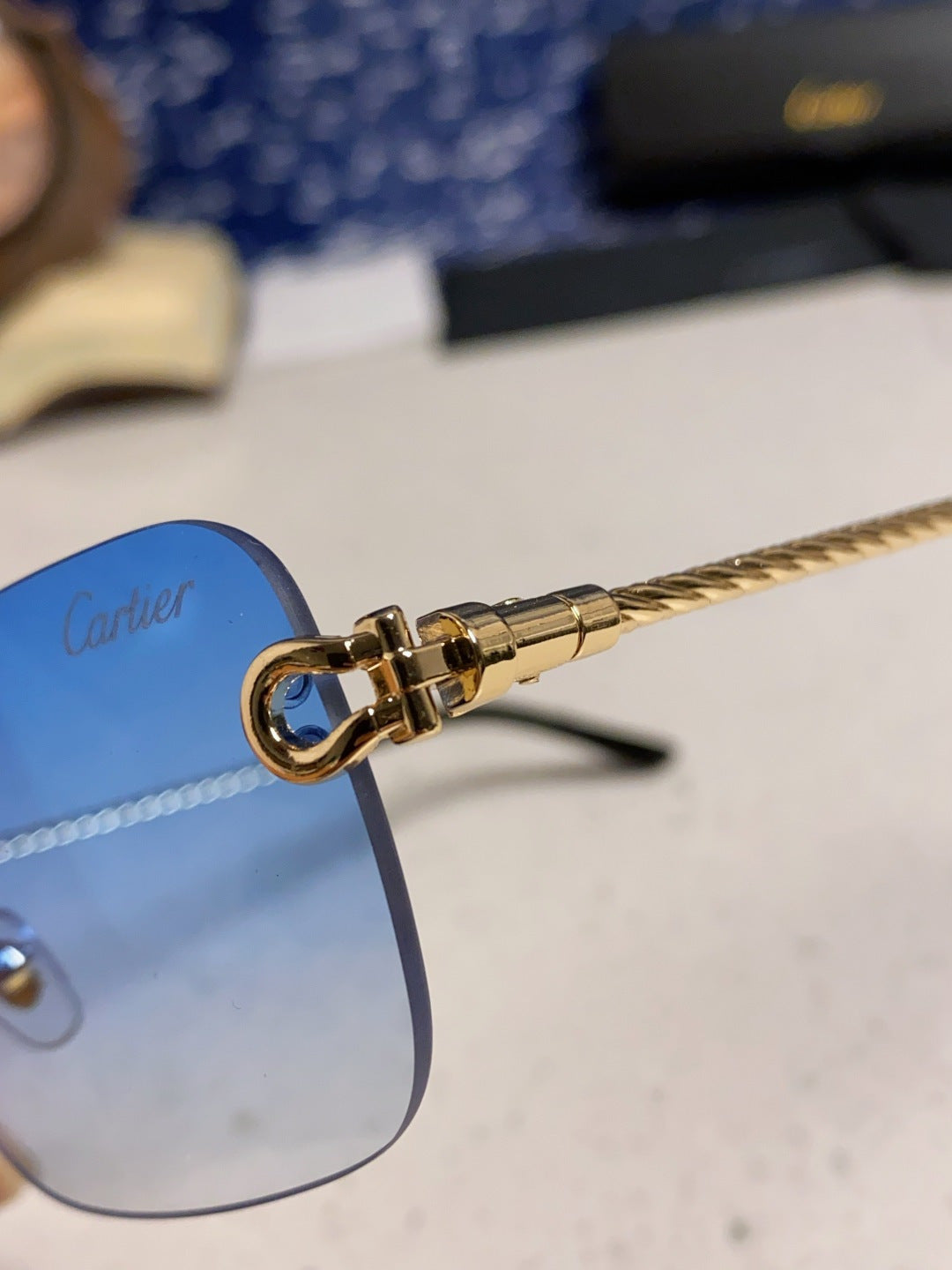 Cartier Lightweight Rimless Blue Lens Sunglasses for Men & Women - 415843 - detail image 7