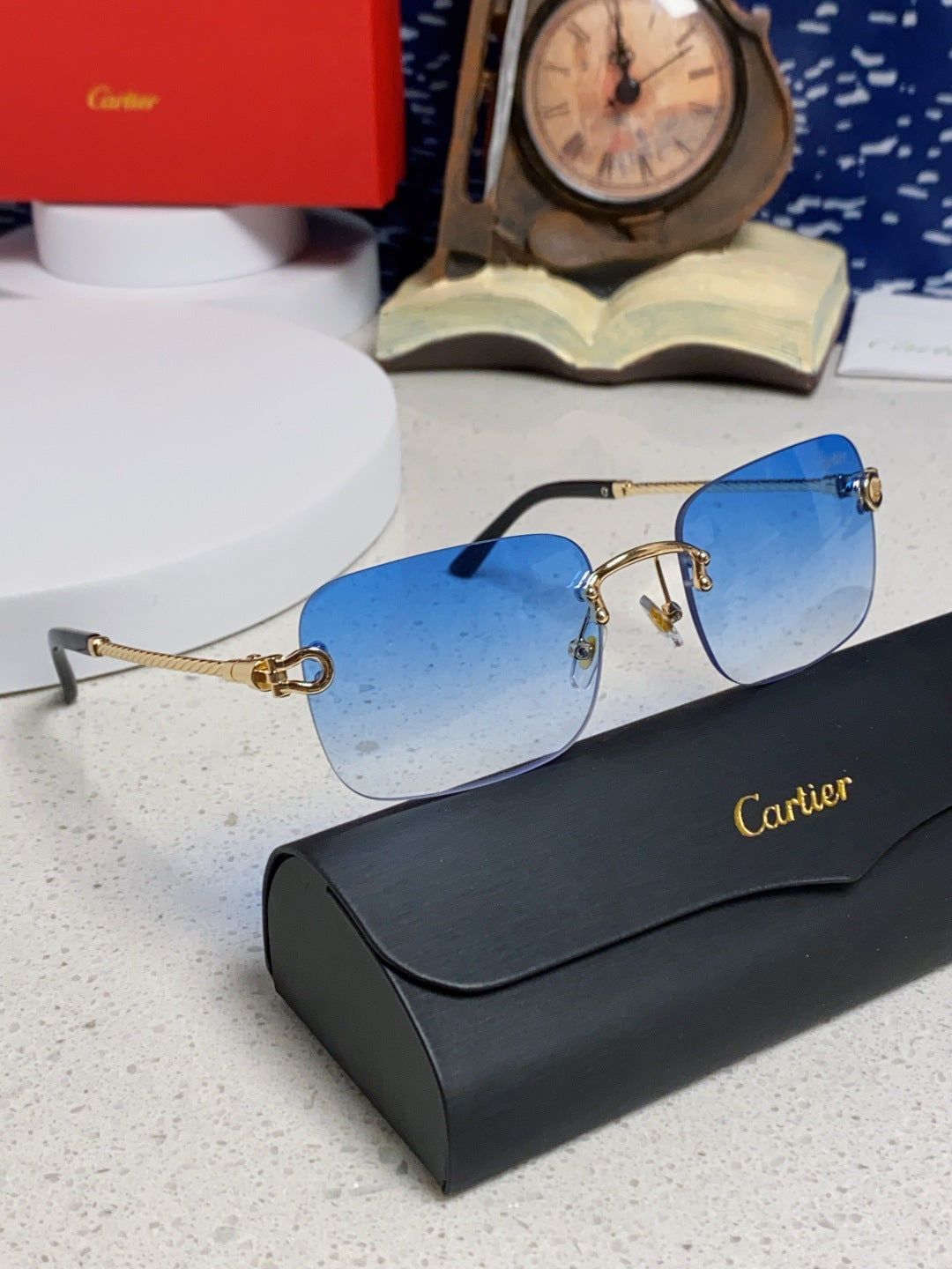 Cartier Lightweight Rimless Blue Lens Sunglasses for Men & Women - 415843 - detail image 10