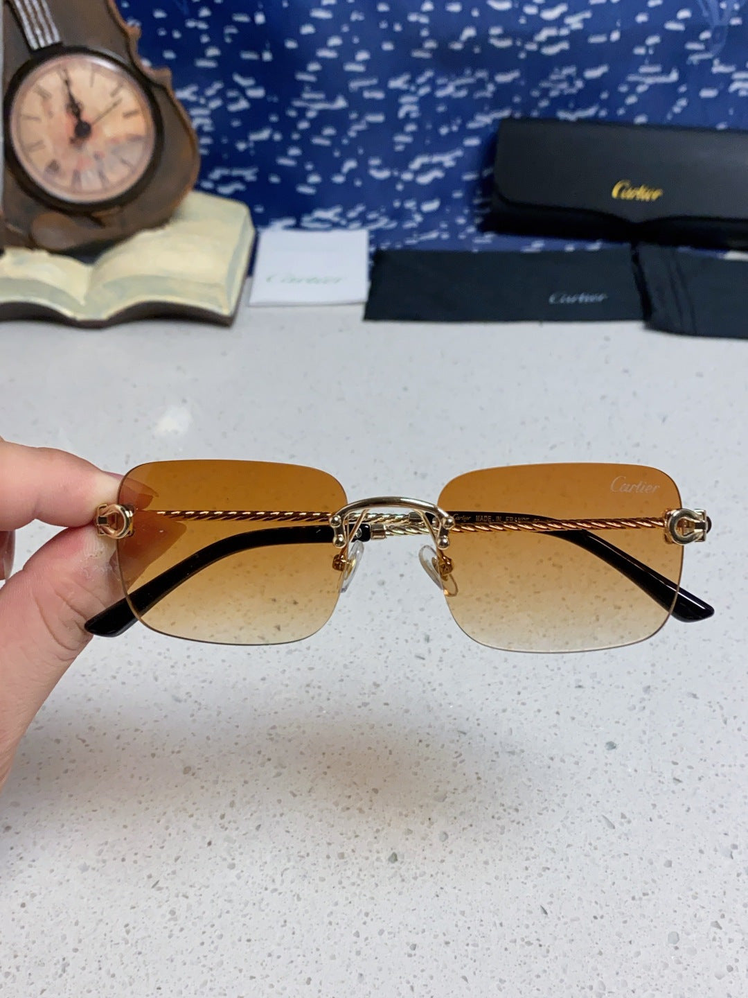 Cartier Lightweight Rimless Orange Lens Sunglasses for Men & Women - 415844 - detail image 3