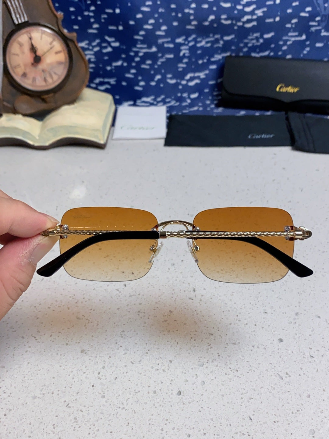 Cartier Lightweight Rimless Orange Lens Sunglasses for Men & Women - 415844 - detail image 4
