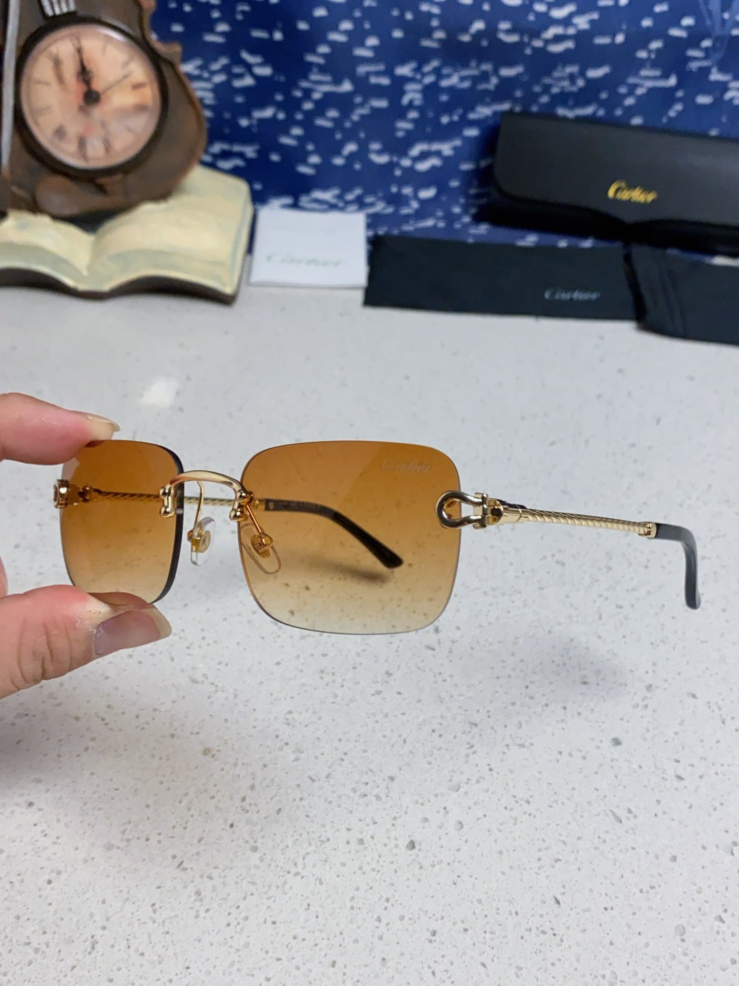 Cartier Lightweight Rimless Orange Lens Sunglasses for Men & Women - 449436 - detail image 5