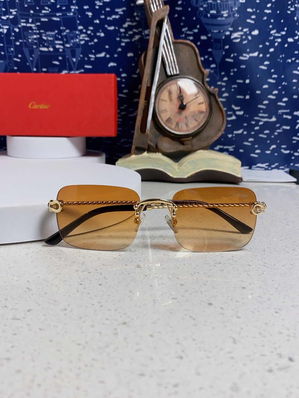 Cartier Lightweight Rimless Orange Lens Sunglasses for Men & Women - 415844 - detail image 8