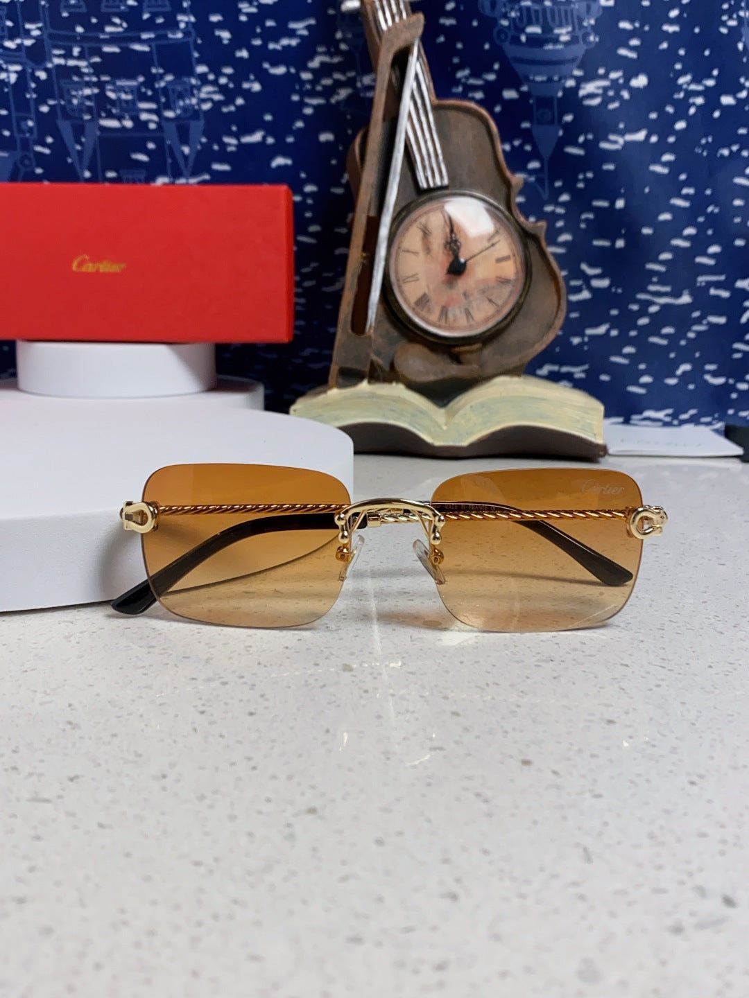 Cartier Lightweight Rimless Orange Lens Sunglasses for Men & Women - 415844 - detail image 8