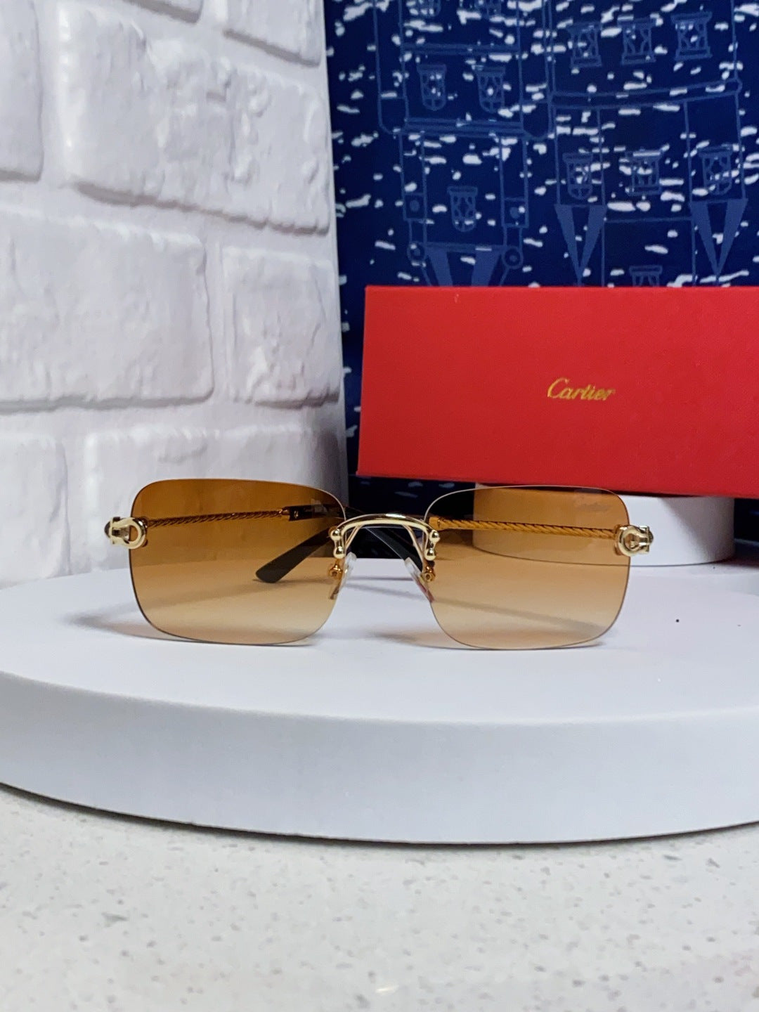 Cartier Lightweight Rimless Orange Lens Sunglasses for Men & Women - 415844