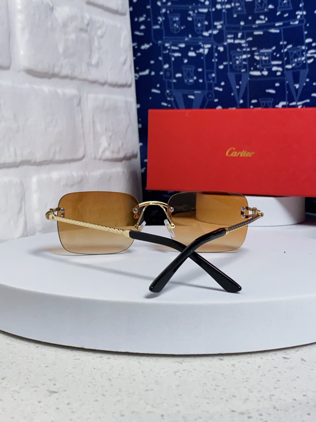 Cartier Lightweight Rimless Orange Lens Sunglasses for Men & Women - 415844 - detail image 2
