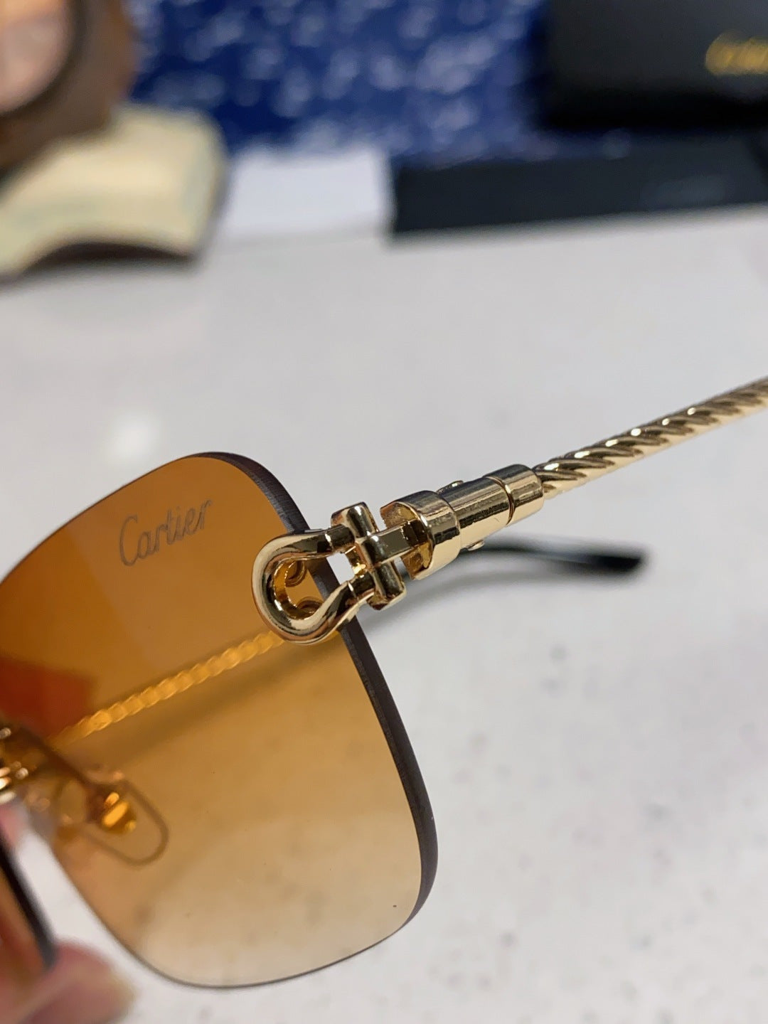 Cartier Lightweight Rimless Orange Lens Sunglasses for Men & Women - 415844 - detail image 6