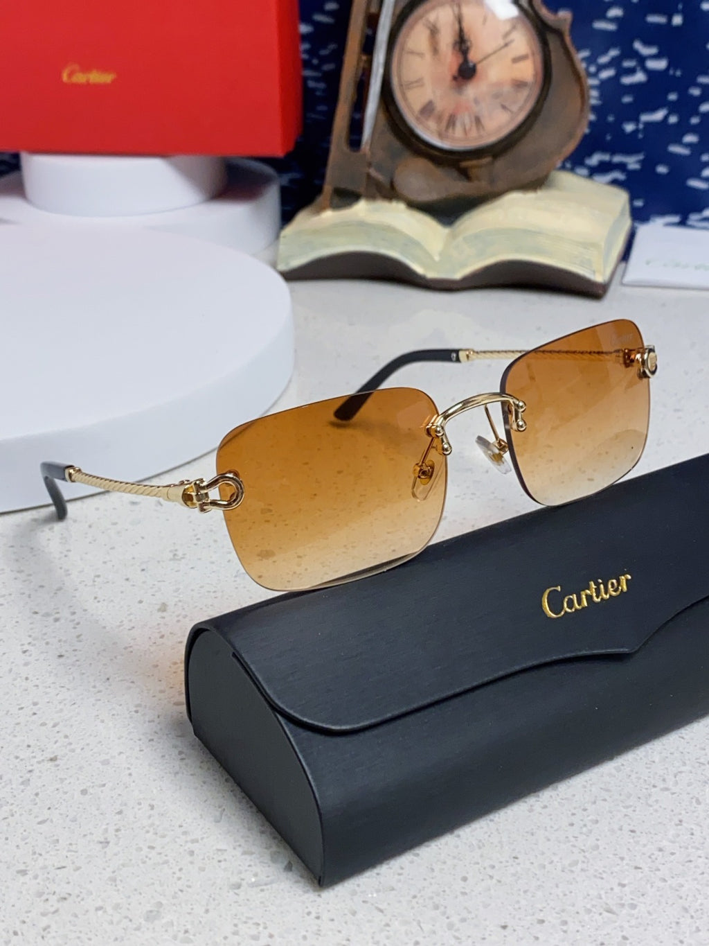 Cartier Lightweight Rimless Orange Lens Sunglasses for Men & Women - 415844 - detail image 9