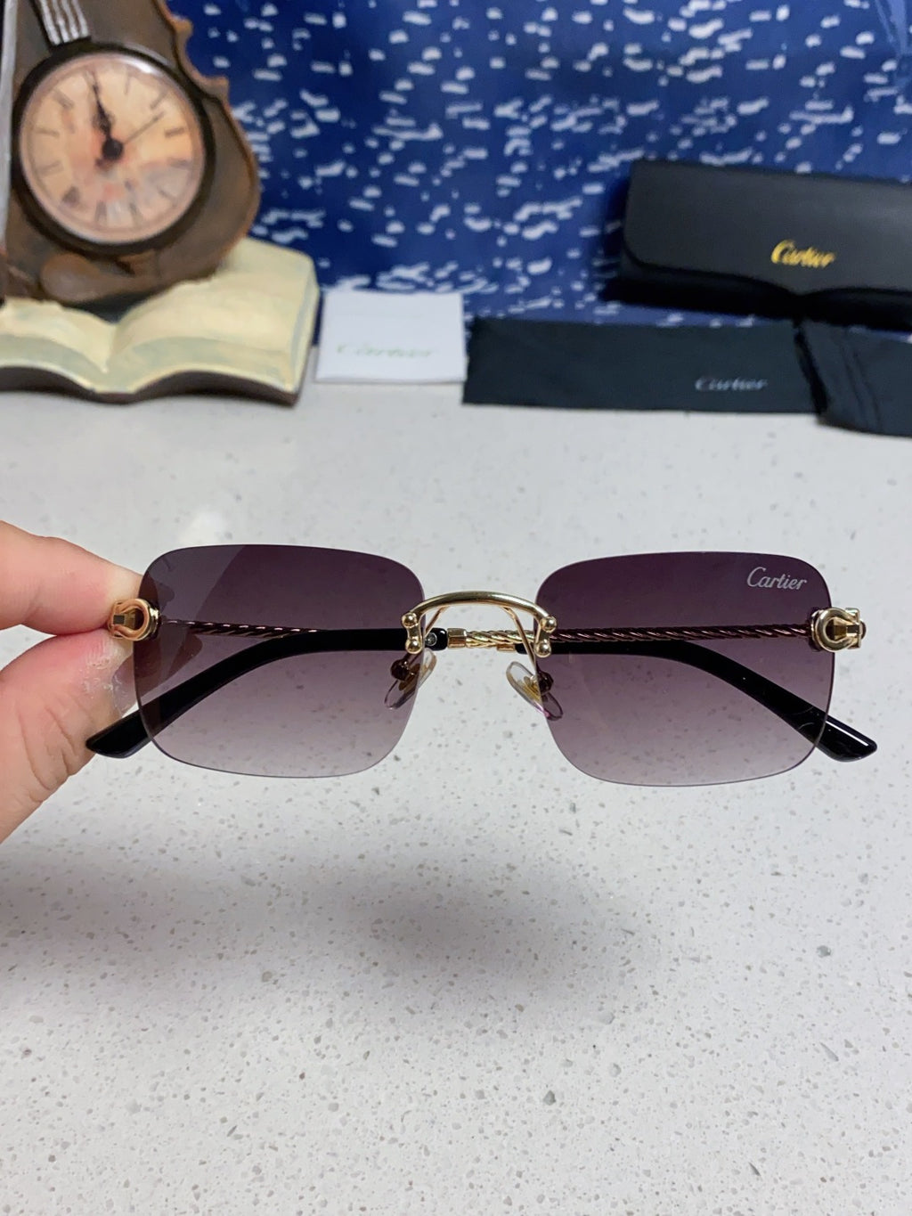 Cartier Lightweight Rimless Silver Lens Sunglasses for Men & Women - 415845 - detail image 4