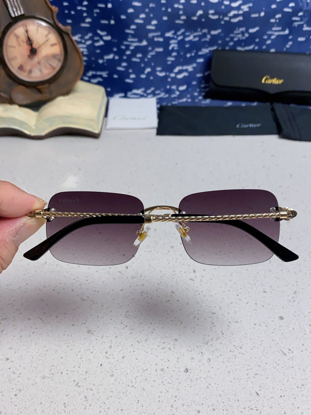 Cartier Lightweight Rimless Silver Lens Sunglasses for Men & Women - 415845 - detail image 5