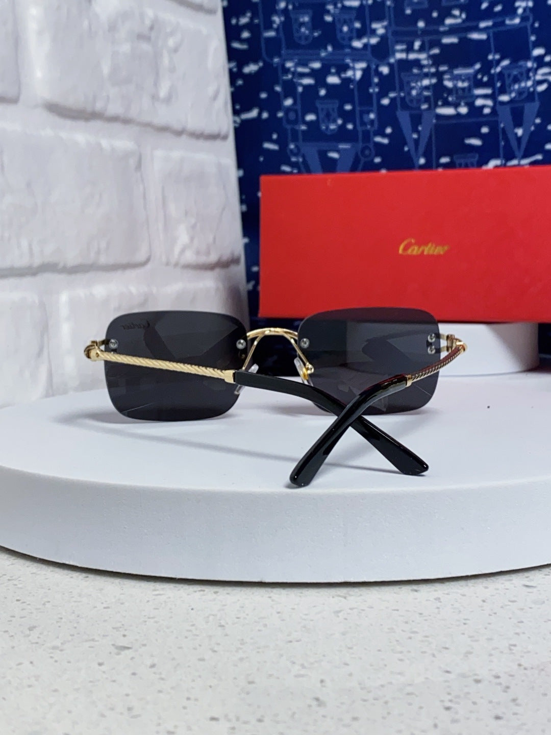 Cartier Lightweight Rimless Black Lens Sunglasses for Men & Women - 449438 - detail image 3