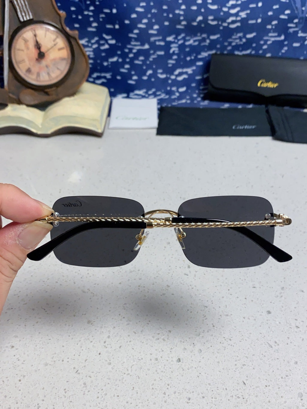 Cartier Lightweight Rimless Black Lens Sunglasses for Men & Women - 449438 - detail image 5