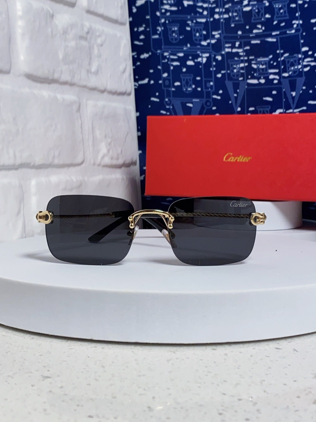 Cartier Lightweight Rimless Black Lens Sunglasses for Men & Women - 415846 - detail image 2