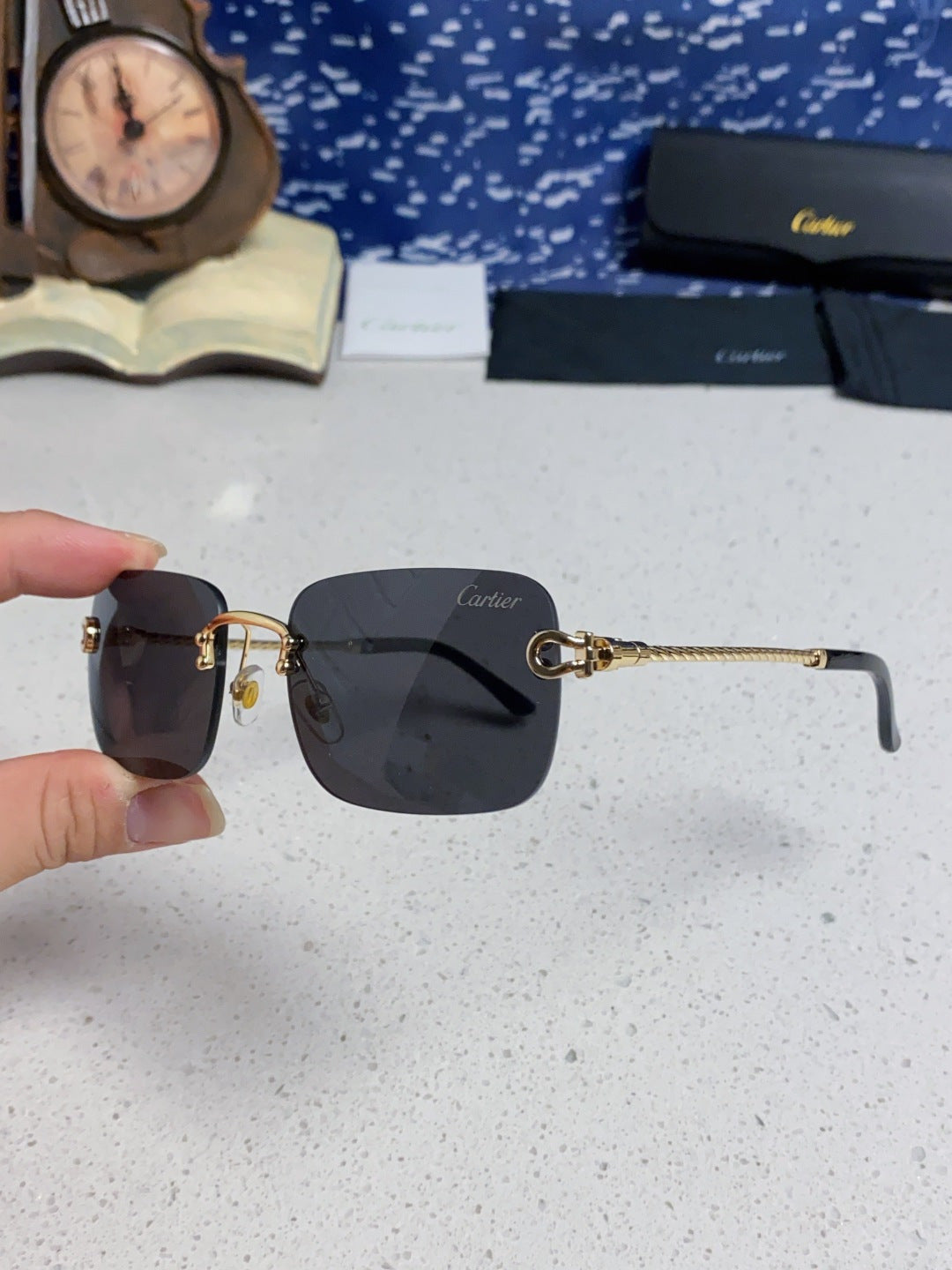 Cartier Lightweight Rimless Black Lens Sunglasses for Men & Women - 449438 - detail image 6