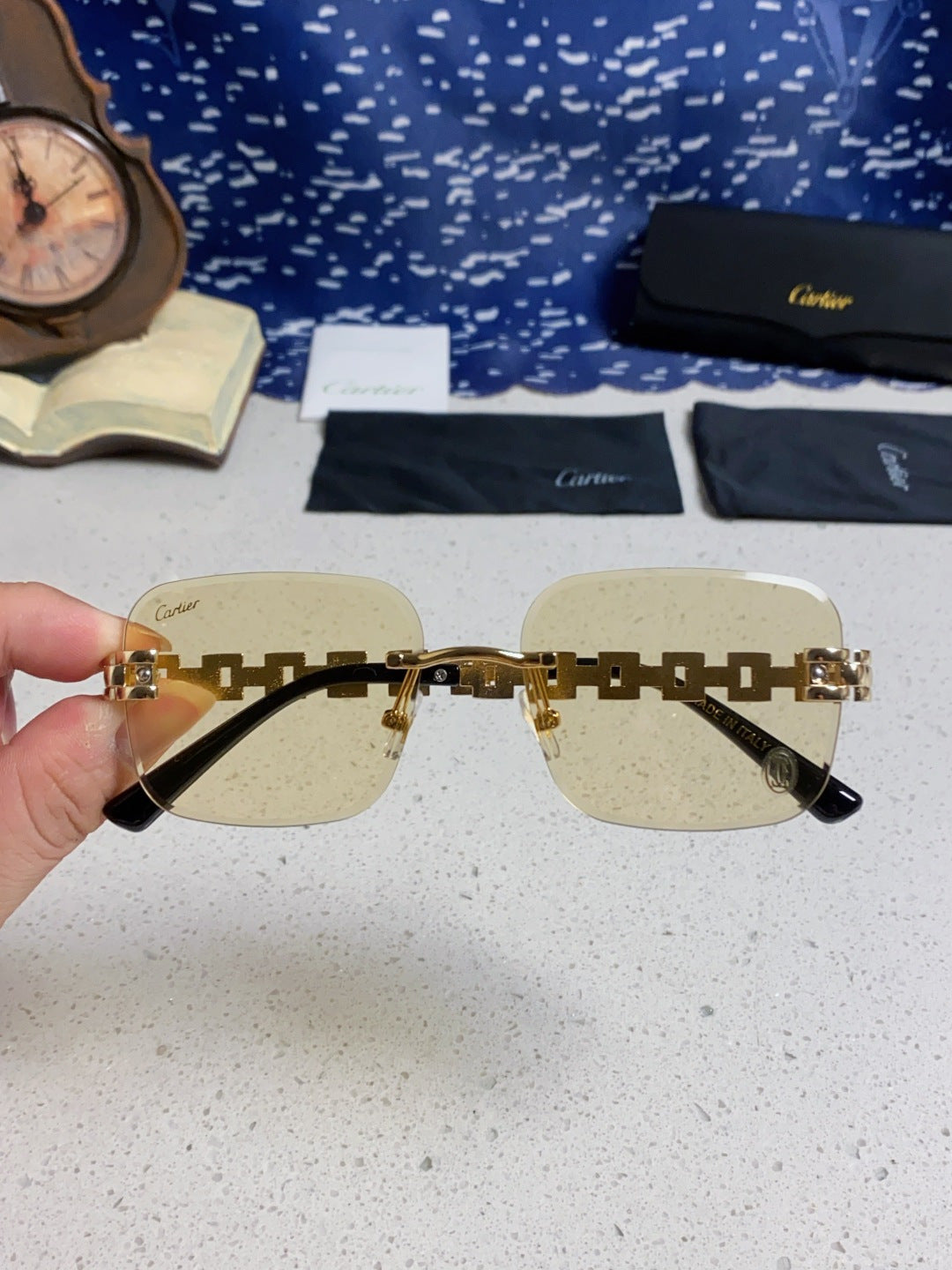 Cartier Lightweight Rimless Brown Lens Sunglasses for Men & Women - 415881 - detail image 4