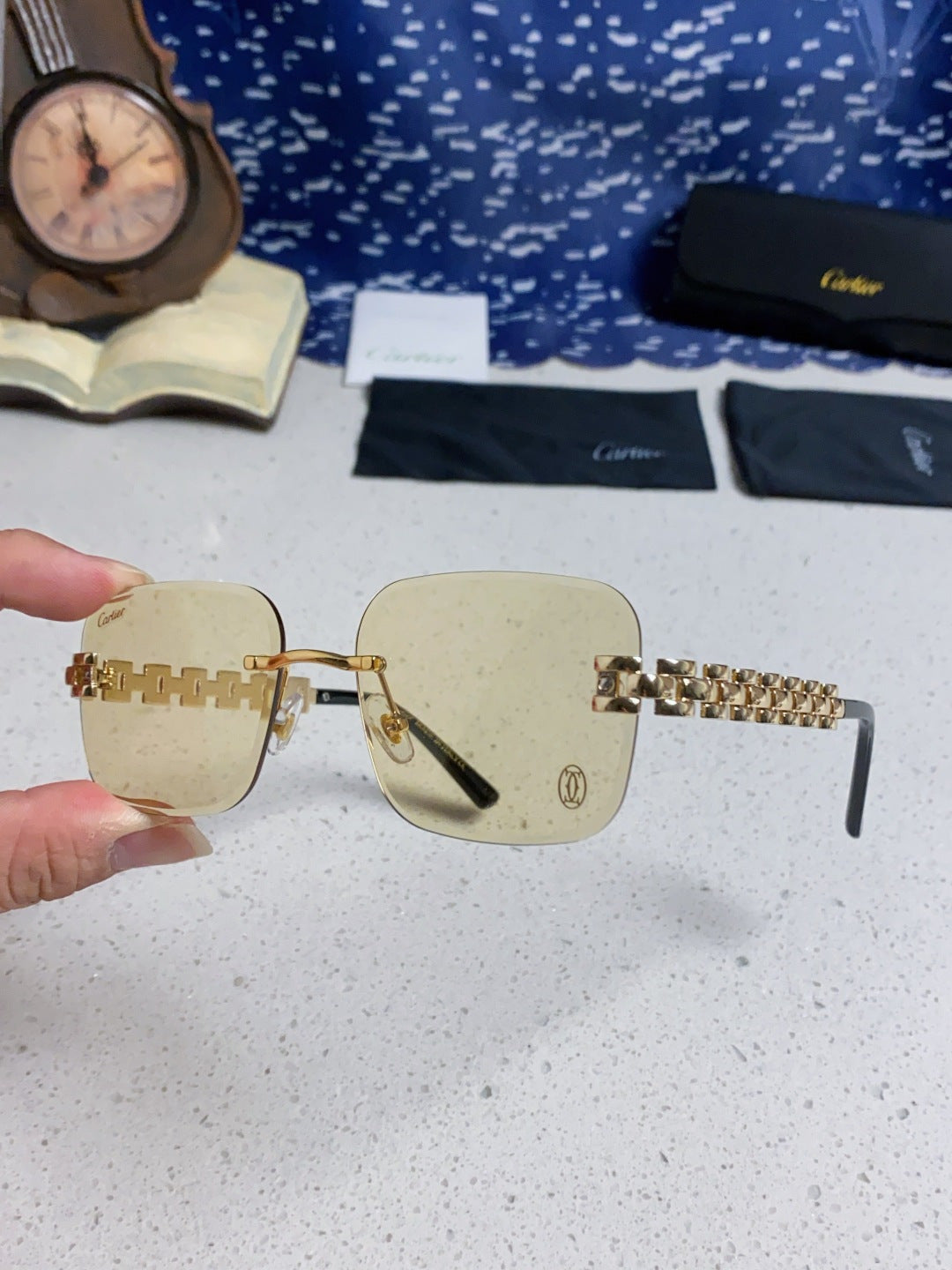 Cartier Lightweight Rimless Brown Lens Sunglasses for Men & Women - 415881 - detail image 6