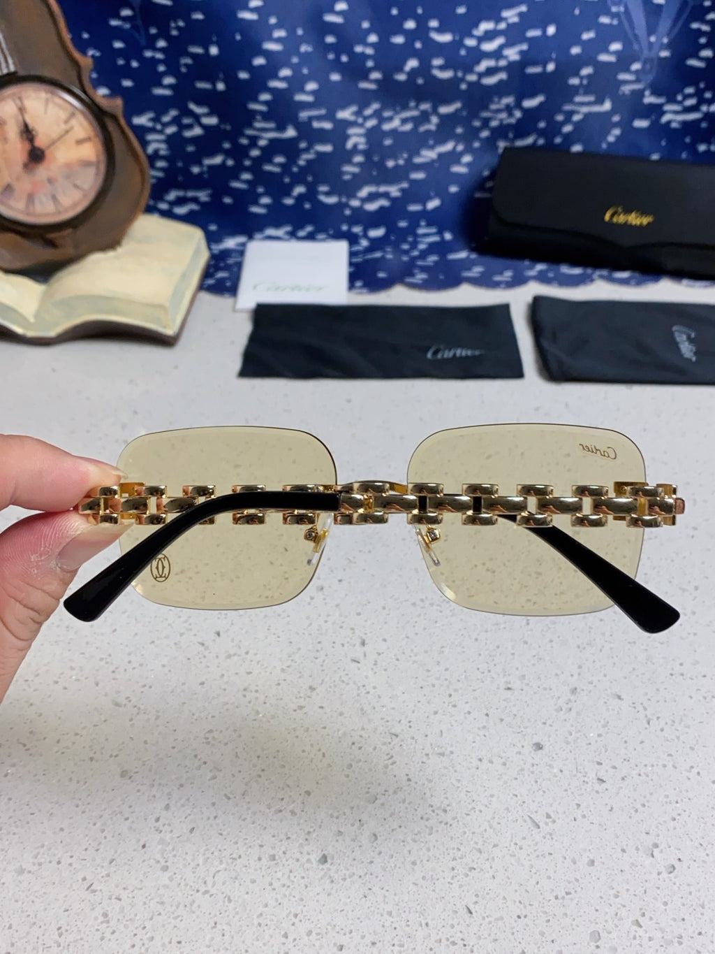 Cartier Lightweight Rimless Brown Lens Sunglasses for Men & Women - 415881 - detail image 5