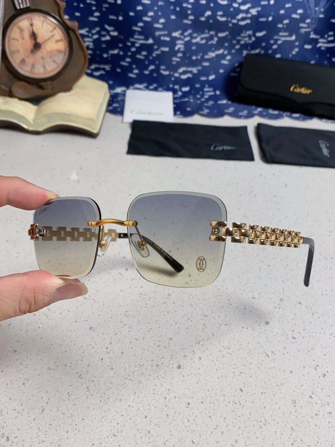 Cartier Lightweight Rimless Silver Lens Sunglasses for Men & Women - 493656 - detail image 6