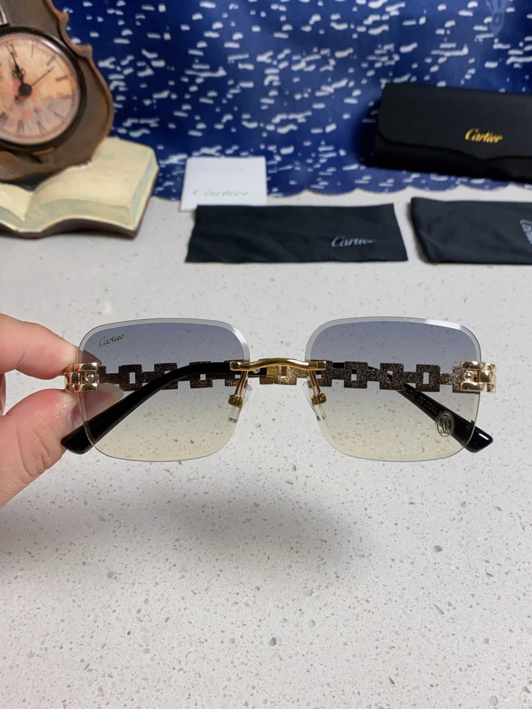Cartier Lightweight Rimless Silver Lens Sunglasses for Men & Women - 415882 - detail image 4