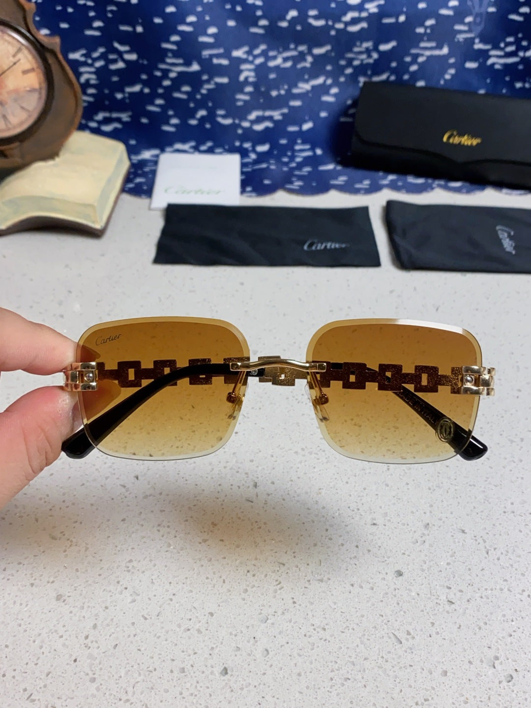 Cartier Lightweight Rimless Orange Lens Sunglasses for Men & Women - 493657 - detail image 3