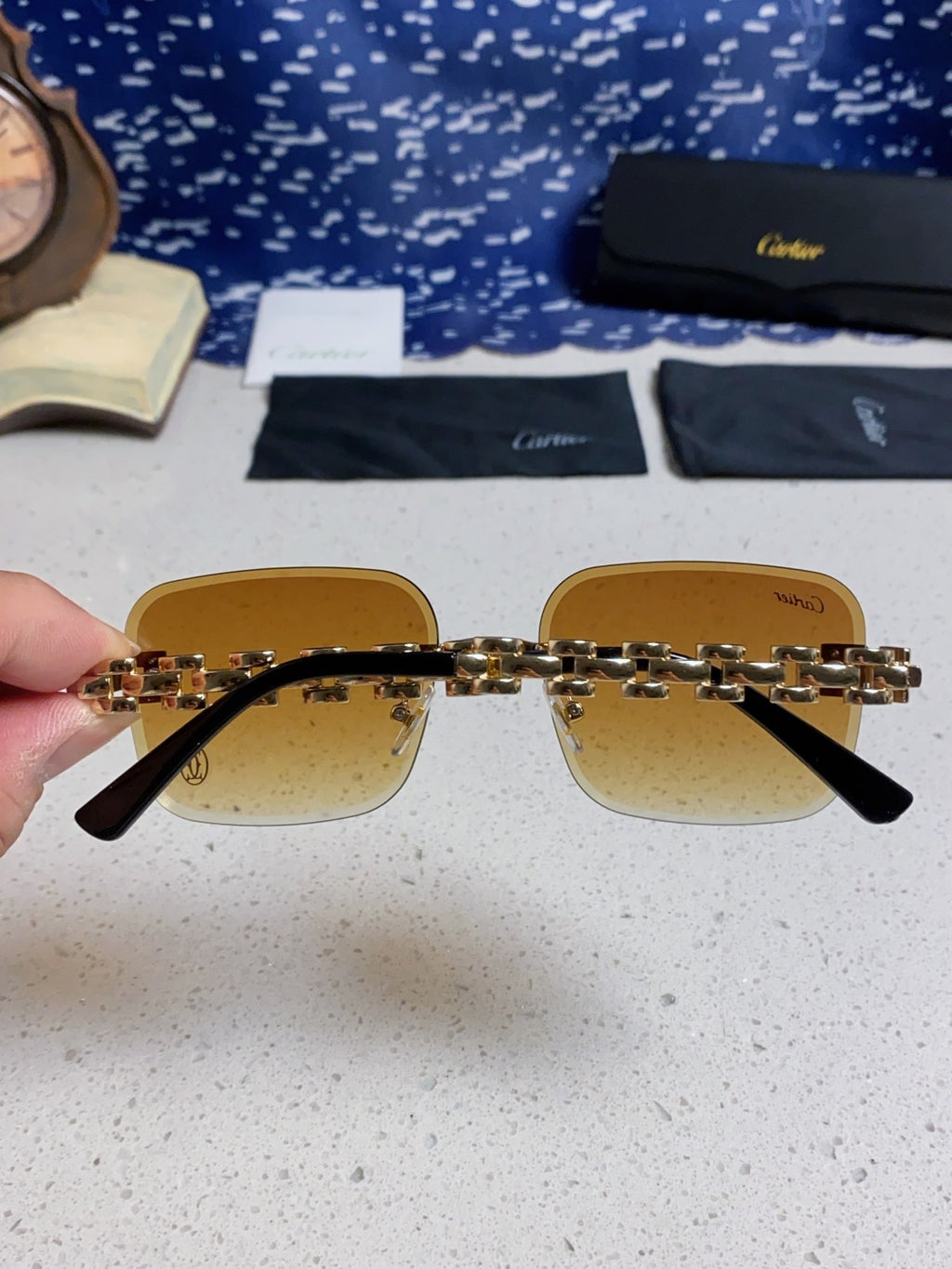 Cartier Lightweight Rimless Orange Lens Sunglasses for Men & Women - 493657 - detail image 4