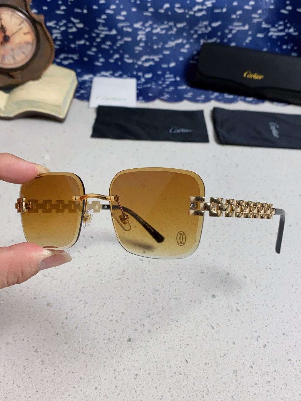 Cartier Lightweight Rimless Orange Lens Sunglasses for Men & Women - 415883 - detail image 5